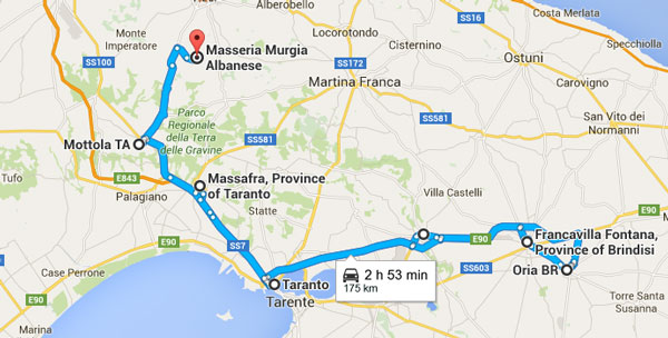 itinerario 3 - Mottola - Massafra - Taranto - Grottaglie - Francavilla Fontana - Oria