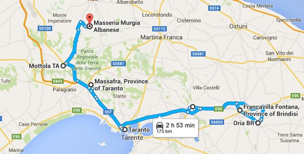 itinerario 3 - Mottola - Massafra - Taranto - Grottaglie - Francavilla Fontana - Oria